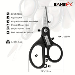 SAMSFX Retractable Lanyard Fishing Scissors with Hook Sharpeners