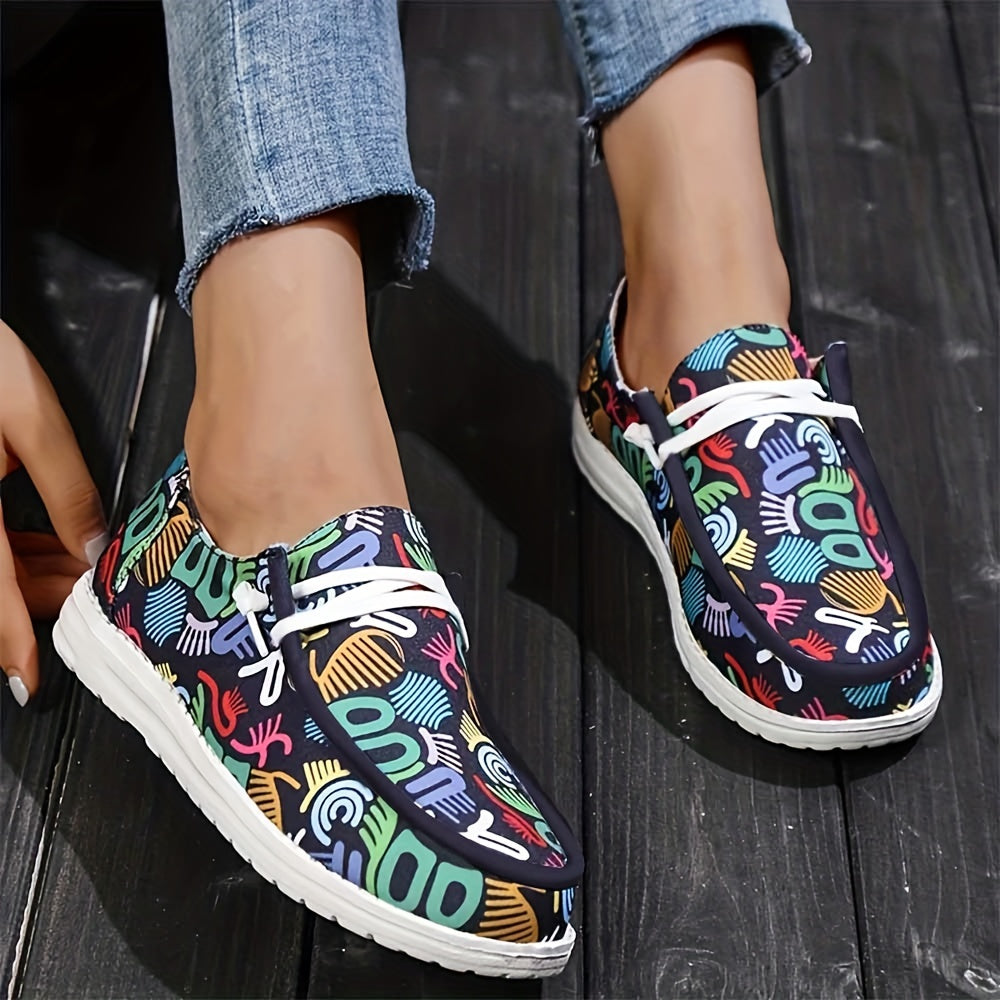 Women's Printed Low Top Sneakers Casual Lace Up Soft Sole Canvas Shoes