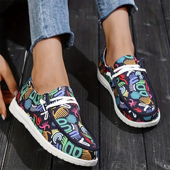 Women's Printed Low Top Sneakers Casual Lace Up Soft Sole Canvas Shoes