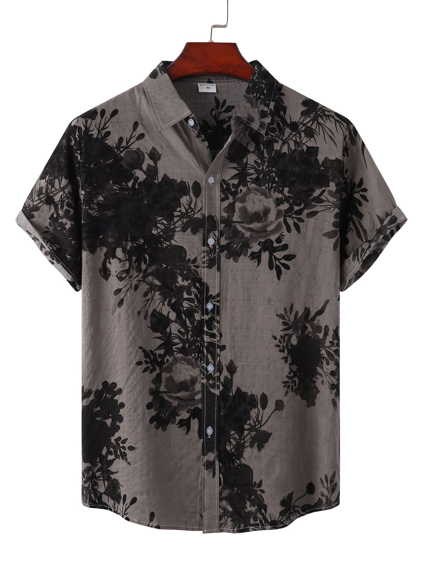 Men's Casual Flowery Pattern Crew Neck Short Sleeve Cotton T-shirt