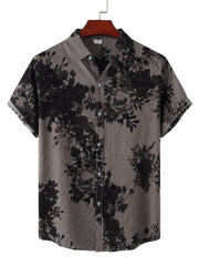 Men's Casual Flowery Pattern Crew Neck Short Sleeve Cotton T-shirt