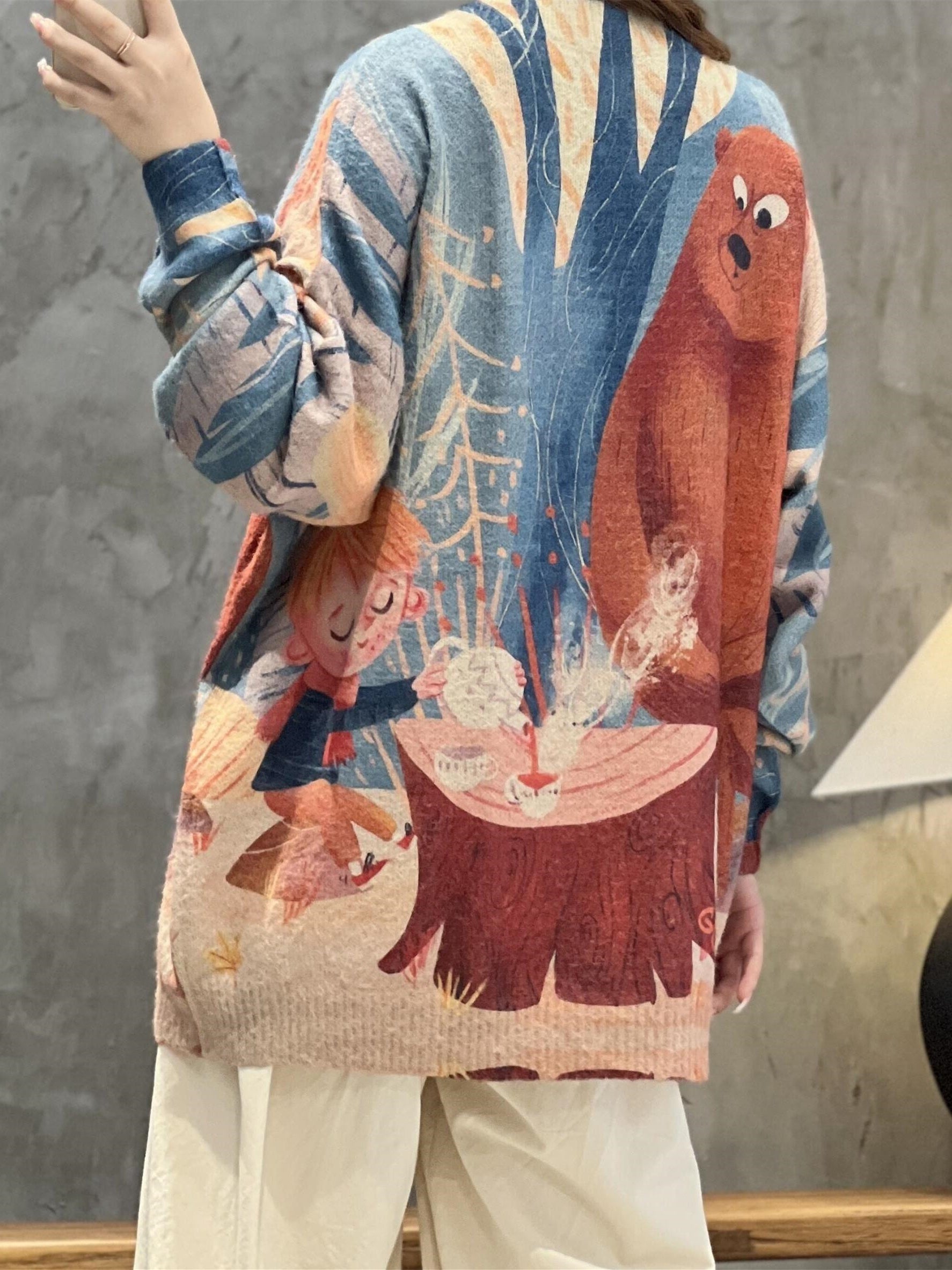 Women's Cartoon Print Long Sleeve Sweater