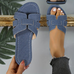 Women's Denim Slide Sandals Flat Lightweight Summer Shoes