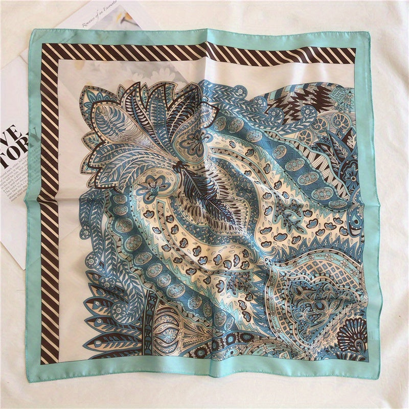 Green Paisley Print Bandana Vintage Square Scarf Silk Shawl Neckerchief