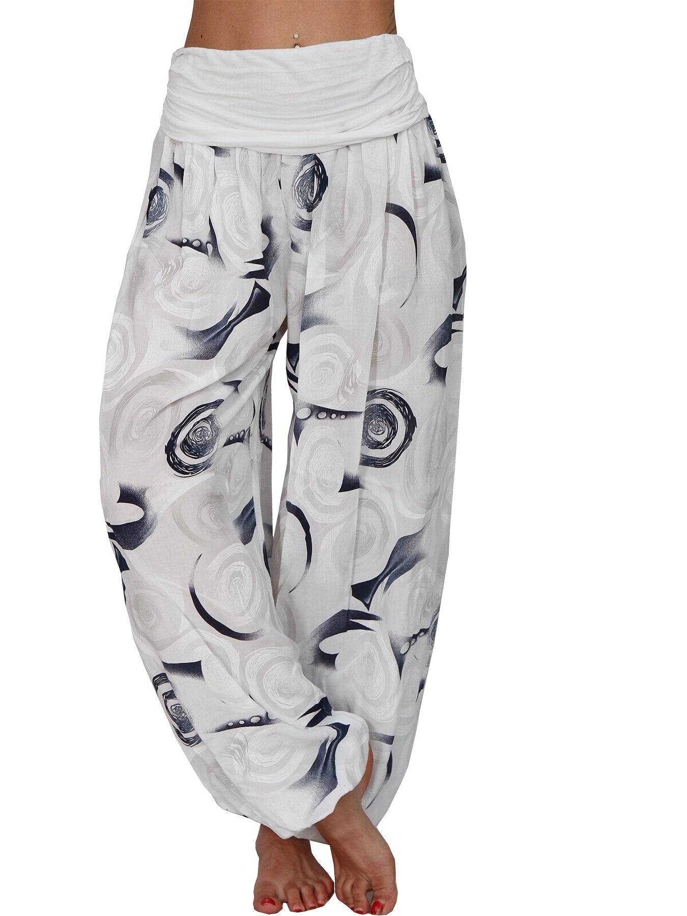 Boho Geometric Print Ruched Harem Pants Casual Bohemian Pants