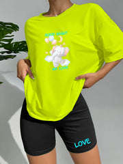 Elephant Print Lounge Set Short Sleeve Crew Neck Top & Elastic Waistband Shorts