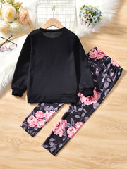 2pcs Girls Long Sleeve Printed Sports Suit