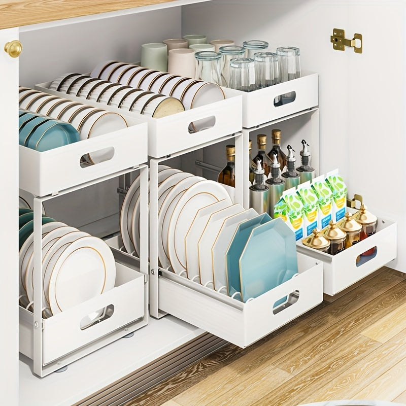 Kitchen Dish Storage Rack with Sliding Drawer