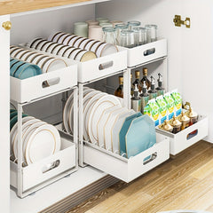 Kitchen Dish Storage Rack with Sliding Drawer
