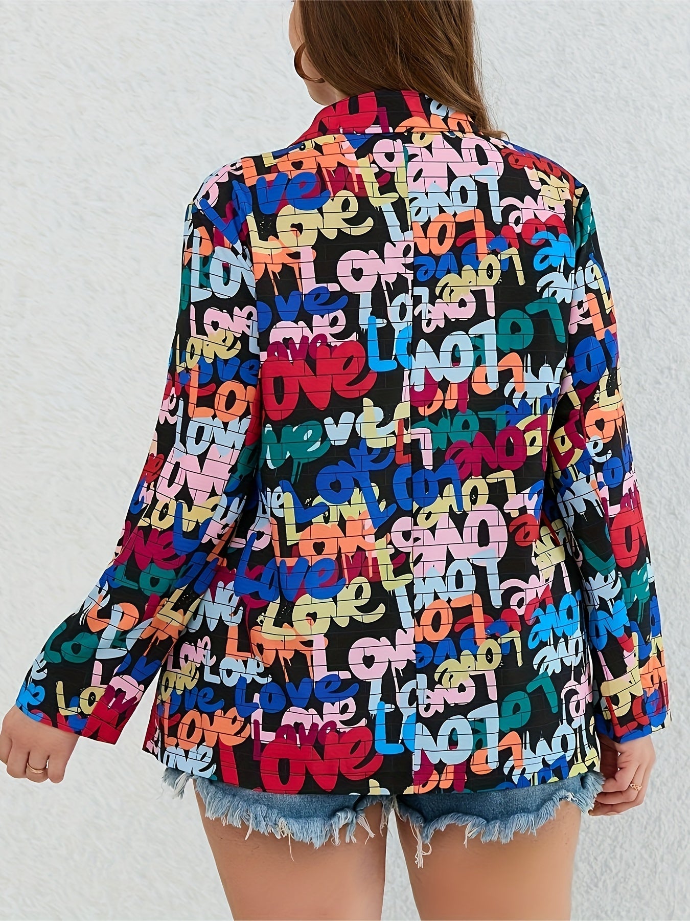 Casual Allover Letter Print Blazer