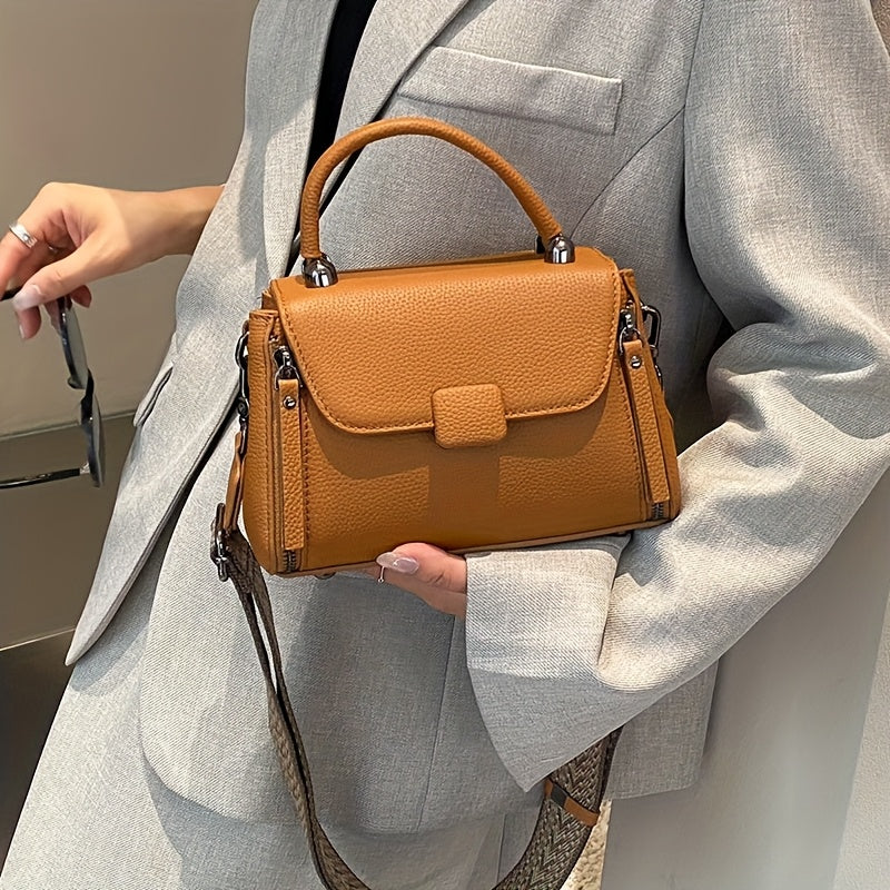 Vintage European Leather Crossbody Bag Crocodile Texture Briefcase