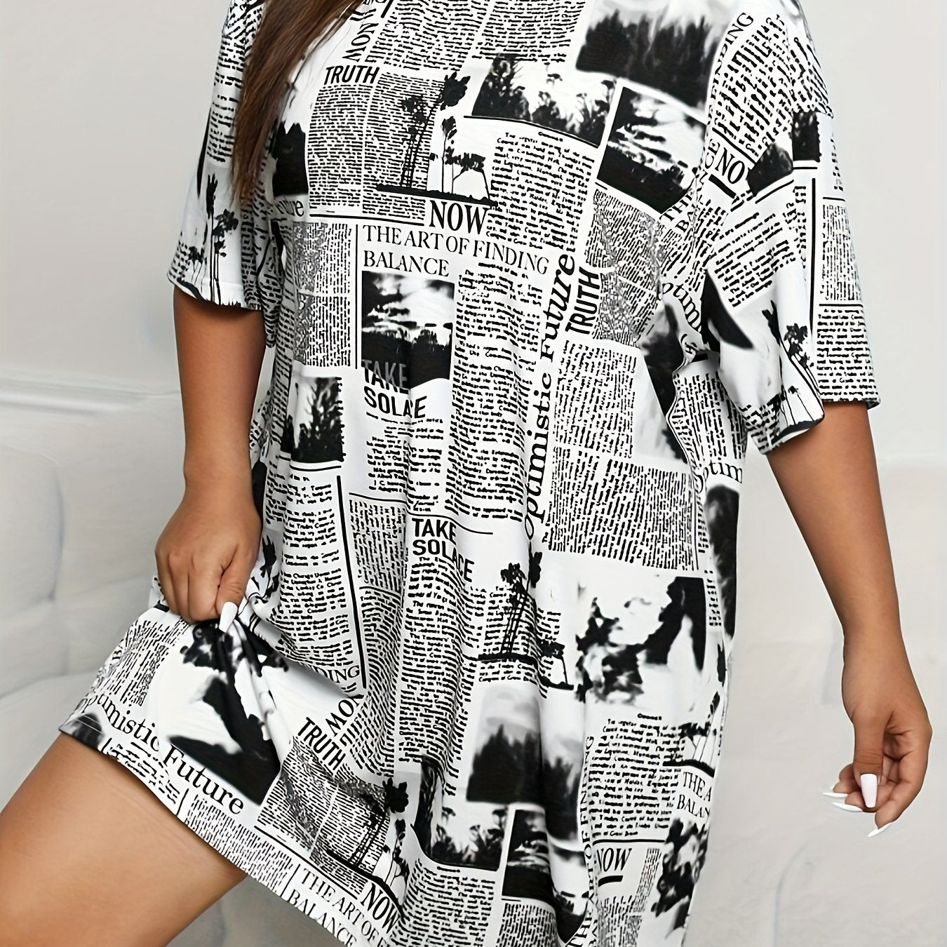 Newspaper Print Tee Sleep Dress