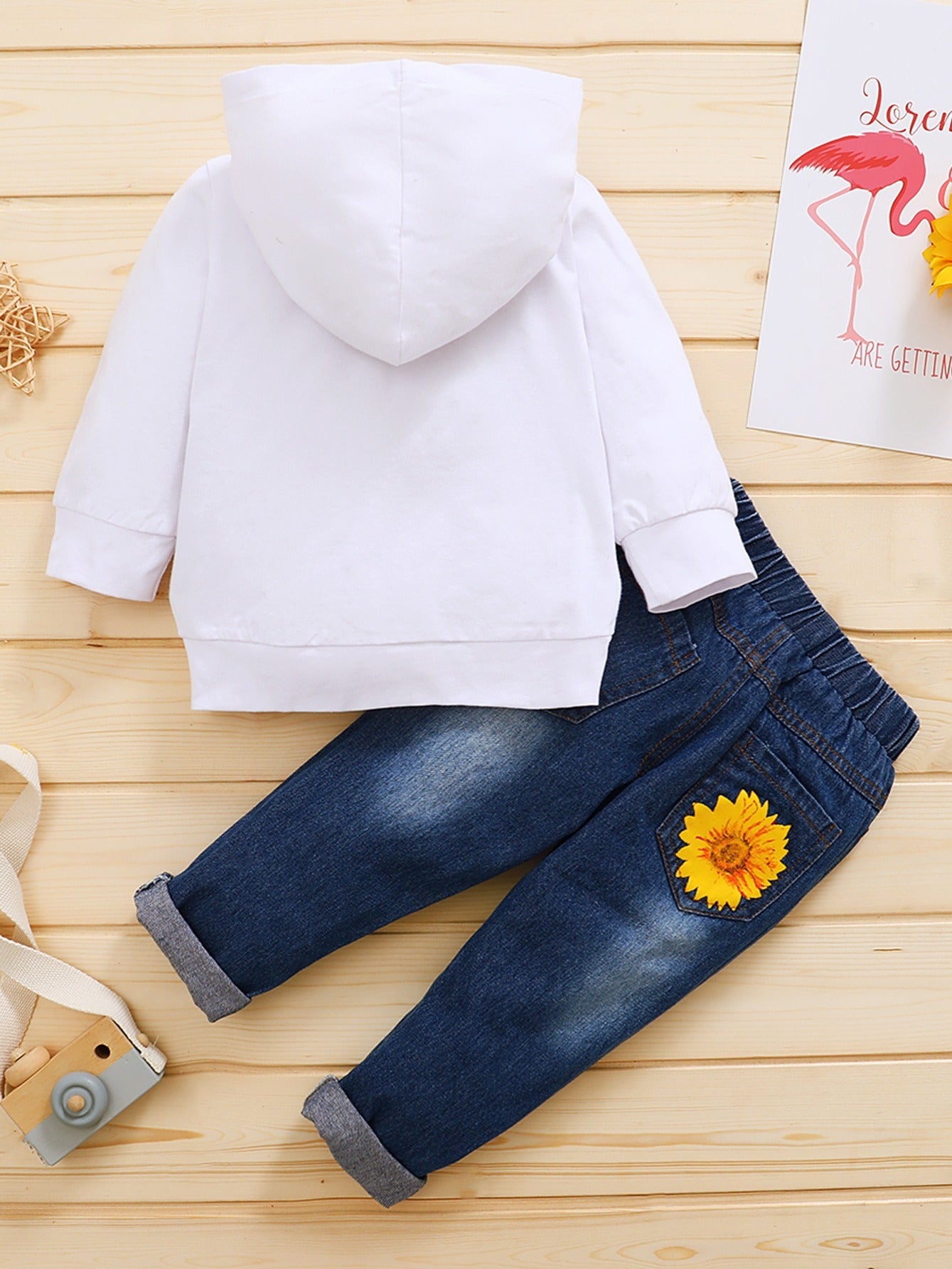 Baby Girls Hoodie Floral Print Hooded Sweatshirt & Jeans