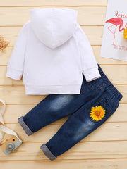 Baby Girls Hoodie Floral Print Hooded Sweatshirt & Jeans