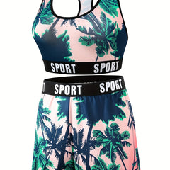 Tropical Sports Bra & Boy Shorts Set