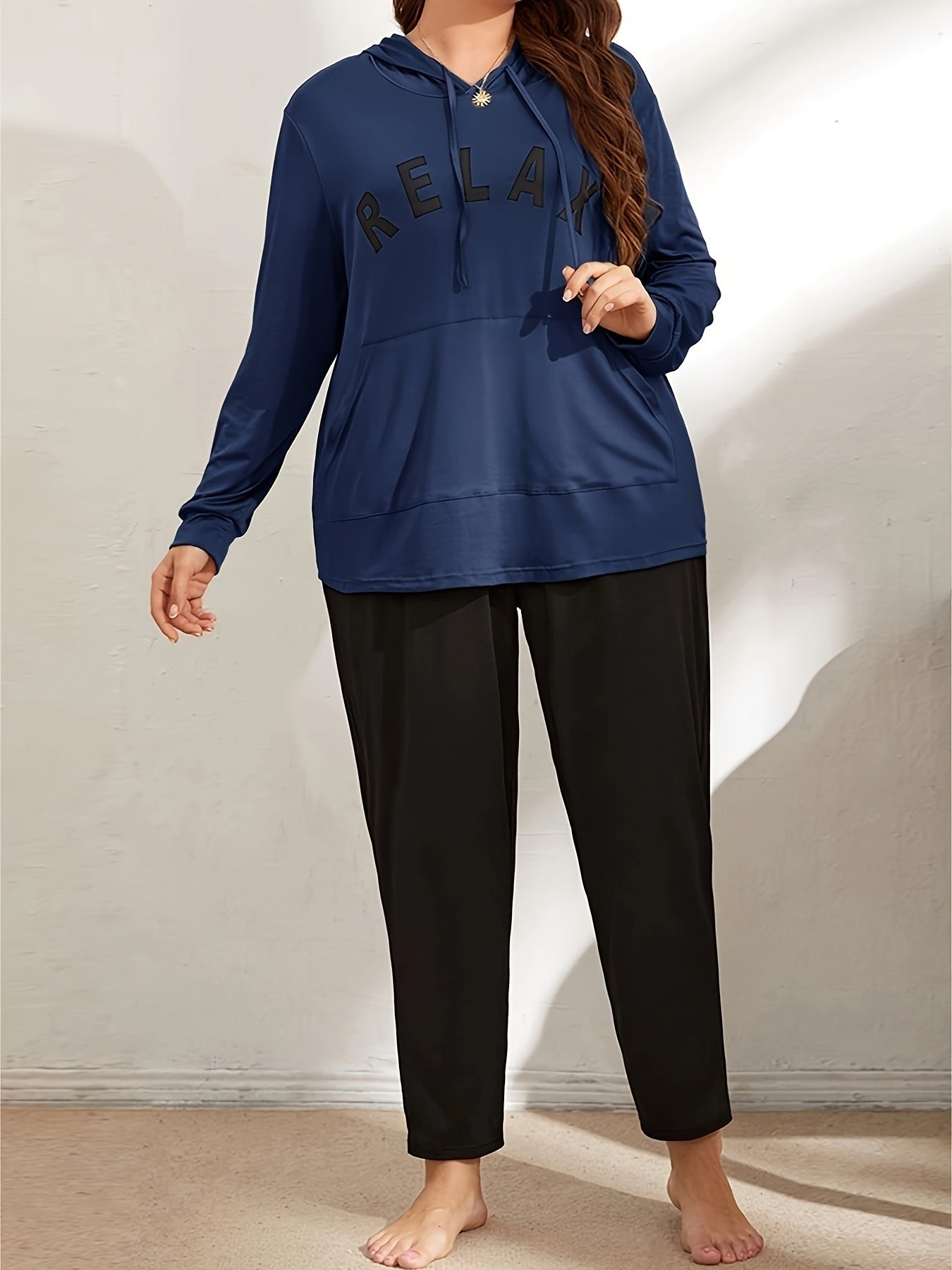 Women's Letter Print Hoodie & Pants Loungewear Set