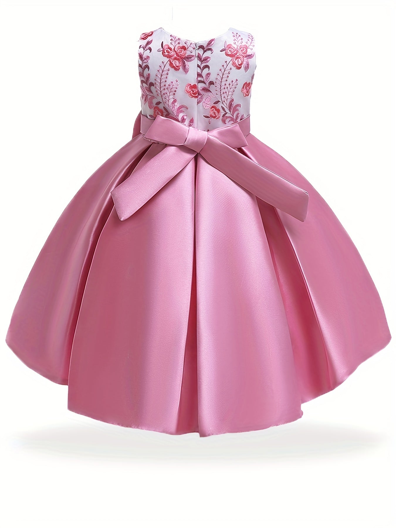 Girls Floral Embroidery Princess Dress High Low Pleated Dress