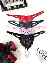 Floral Embroidery Thongs See Through Pearl Massage Panties
