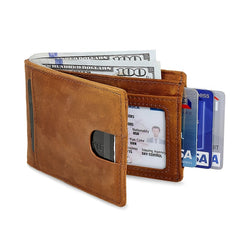 RFID Blocking Men's Credit Card Holder Leather Wallet For Men Money Clip