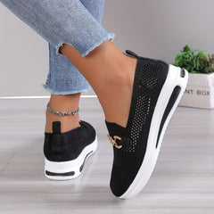 Women's Knit Wedge Shoes Breathable Slip On Casual Walking Shoes
