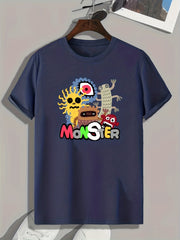 Cartoon Monster Pattern Print Men's T-Shirt