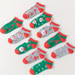 10 Pairs Cartoon Print Socks & Christmas Ankle Socks Women's Stockings