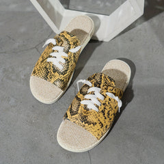 Women's Snakeskin Pattern Flat Sandals Lace Up Lightweight Summer Shoes