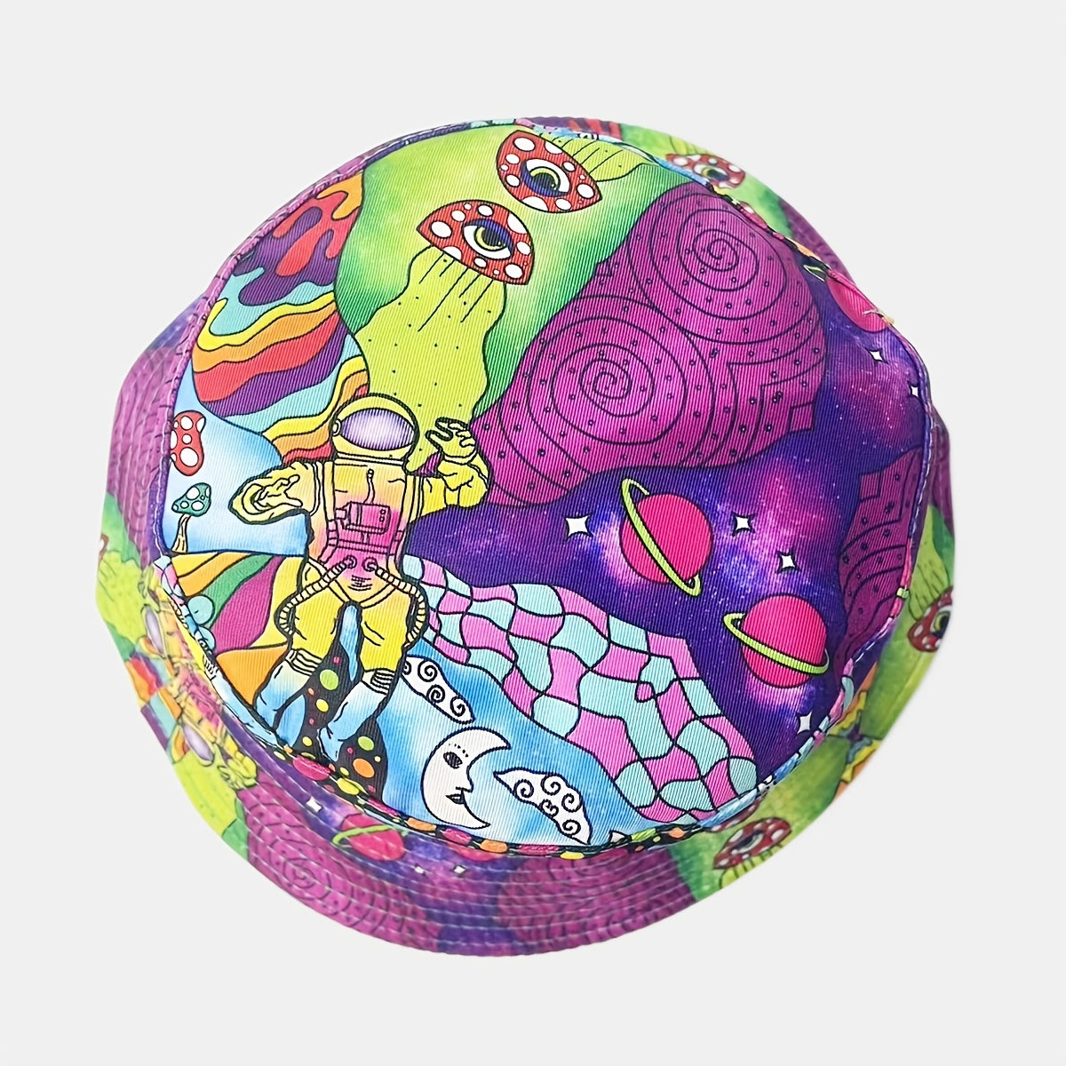 Boho Cartoon Print Bucket Hat Purple Mushroom Vintage Block Basin Hat