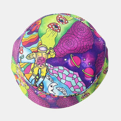 Boho Cartoon Print Bucket Hat Purple Mushroom Vintage Block Basin Hat
