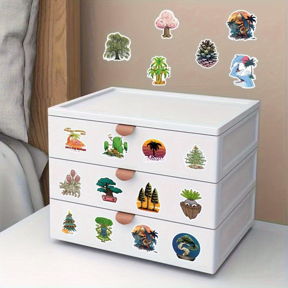 50pcs Cartoon Trees Graffiti Stickers DIY Waterproof Decorative Stickers