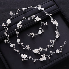 Silvery Golden Tiara Headband Flower Faux Pearl Bride Hair Band