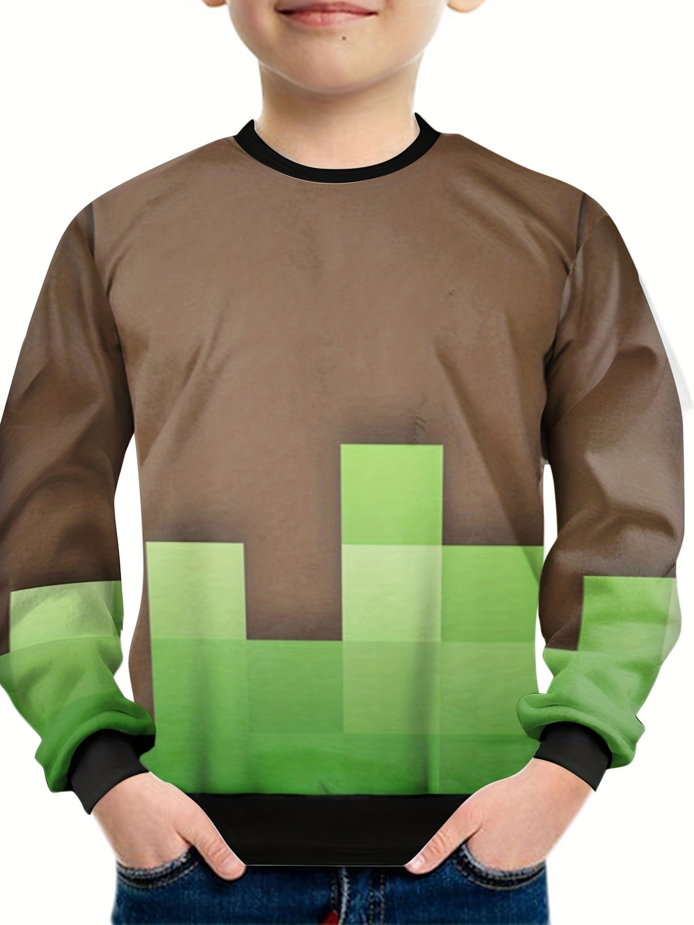 Square Print Kid's Sweatshirt Clash Unisex Pullover Causal Long Sleeve Top