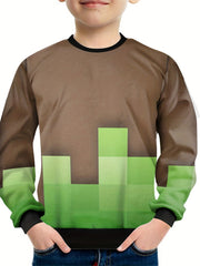 Square Print Kid's Sweatshirt Clash Unisex Pullover Causal Long Sleeve Top