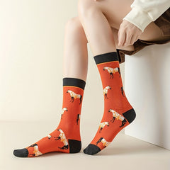 Cartoon Horse Print Socks Comfy & Funny Mid Tube Socks Women's Stockings