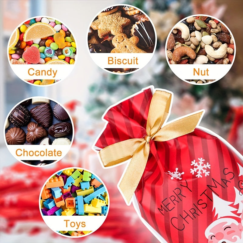 10pc Christmas Candy Bags Ribbon Drawstring Packaging