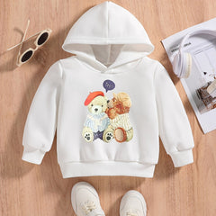 Teddy Bear Doll Print Baby Boys Casual Hooded Sweatshirt