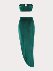 Sexy Matching 2pc Skirt Set Crop Tube Top & Bodycon Split Skirt