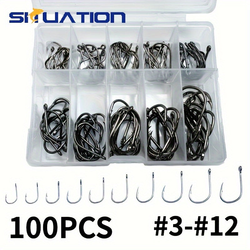 100pcs 3 12 High Carbon Steel Circle Fishing Hooks Bait Holder