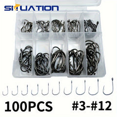 100pcs 3 12 High Carbon Steel Circle Fishing Hooks Bait Holder