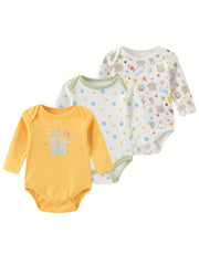 3 Pcs Baby Boys Bodysuits Long Sleeve Cotton 0-12M Jumpsuits
