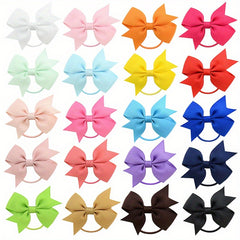 20pcs Toddler Girls Bowknot Hair Rope Solid Rubber Band Hair Ring