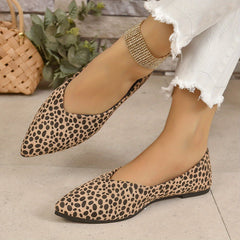 Leopard Print Slip-On Point Toe Mules Low Heel Lightweight Shoes