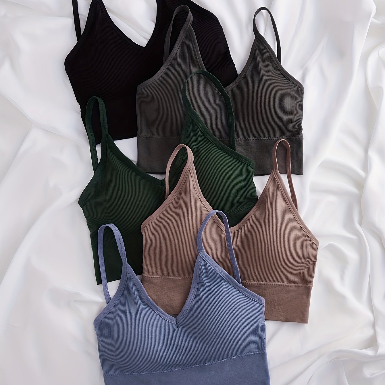 5pcs Ribbed Wireless Bras Comfy & Casual Back Bra Women's Lingerie