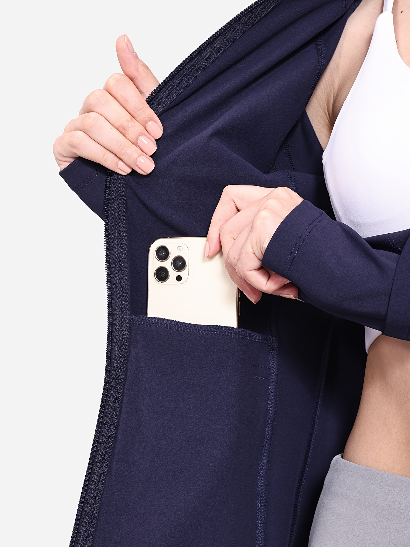 Women's Full Zip Front Cycling Jacket Long Sleeve Thumb Hole Sports Top