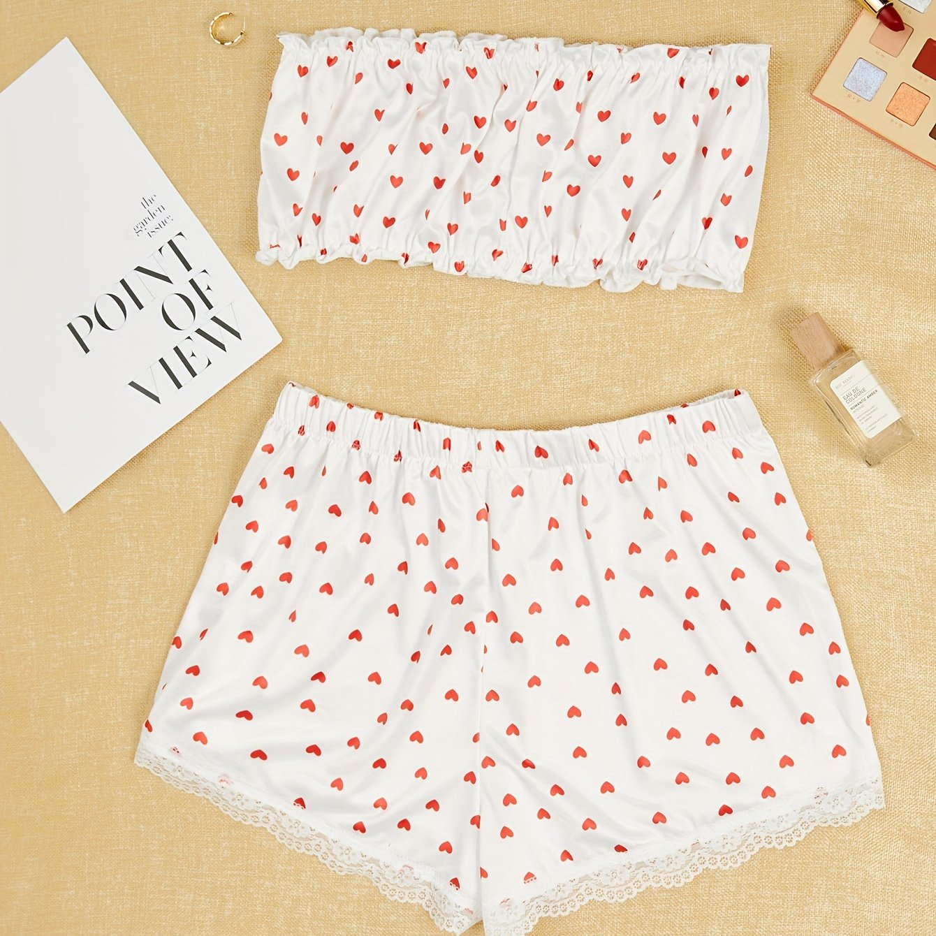 Heart Print Bra & Panties Set Women's Lingerie