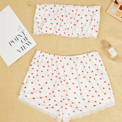 Heart Print Bra & Panties Set Women's Lingerie