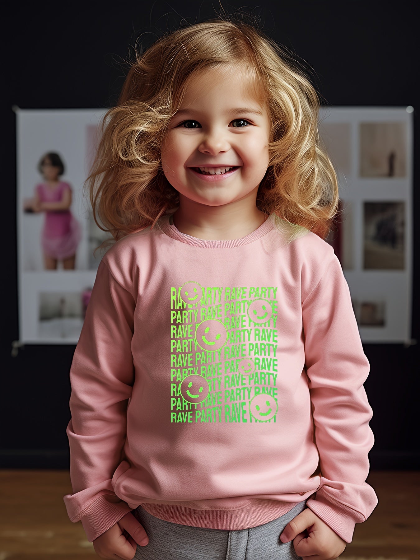 Breathable Smile & PAVE PARTY Graphic Crew Neck Long Sleeve Sweatshirt