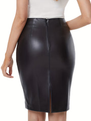 High Waist Zip Back Split Skirt Faux Leather Women's Clothing