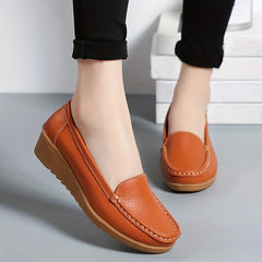 Crochet Trim Faux Leather Walking Loafers Solid Soft Platform Flat Shoes