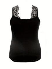 Contrast Eyelash Lace V Neck Home Wear Tank Top